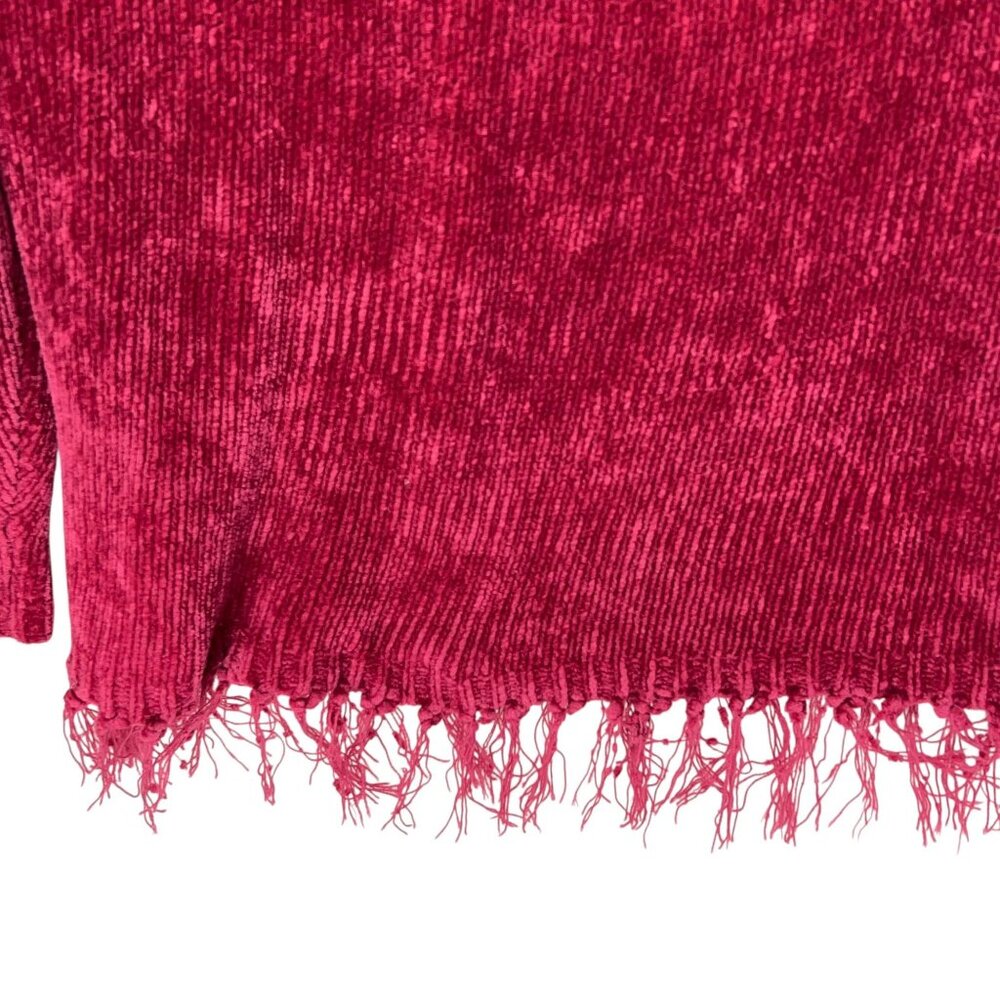 MHD Ladies Pink V Neck Fringe Hem Sweater Velour Large Soft Comfy Cozy Textured - Picture 7 of 12